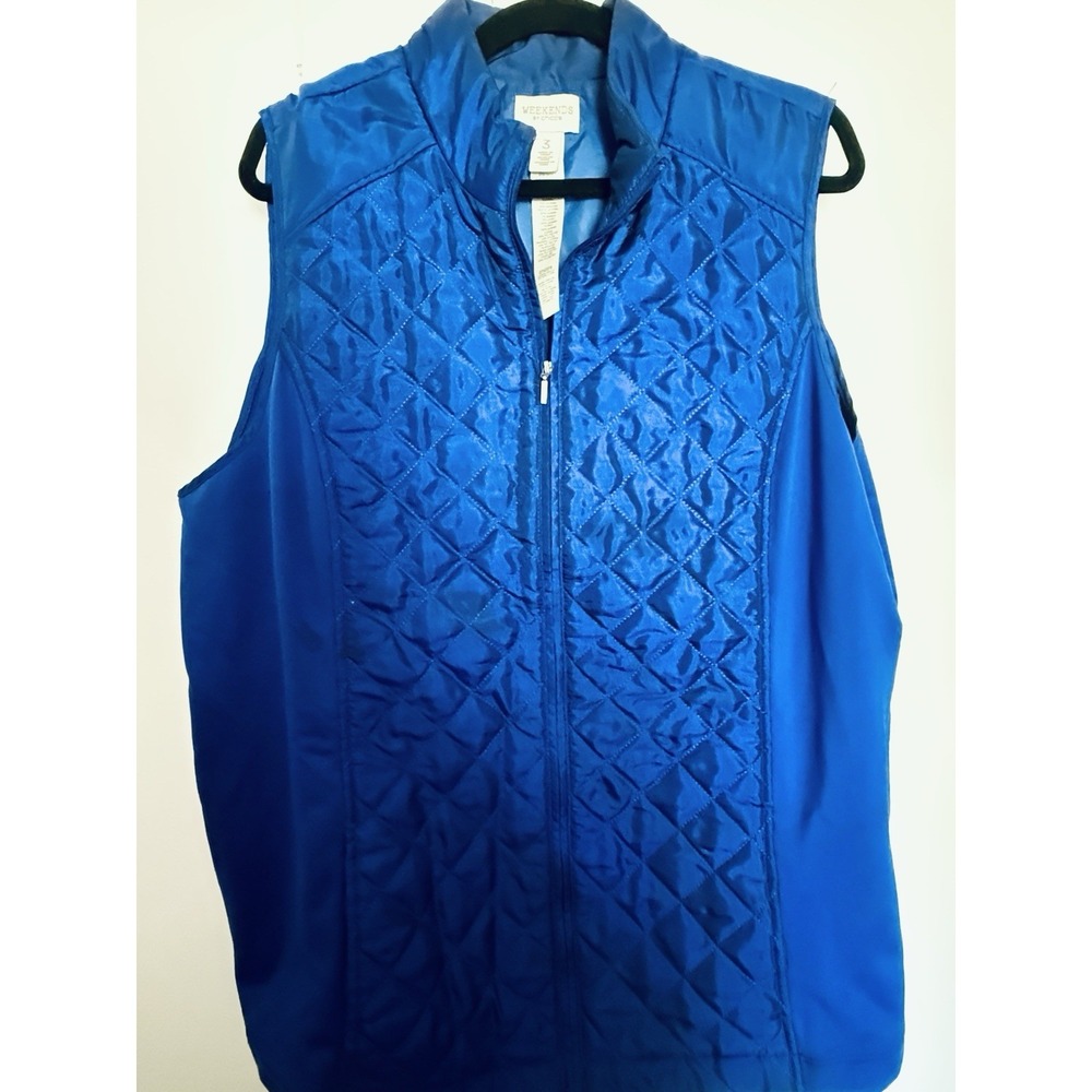 Weekends by Chico's Blue Quilted Zip Vest Womens Size 3 Lightweight Puffer
